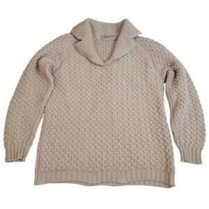 Carezza Made in Italy 100% Wool Textured Shawl Collar Sweater Beige Size 50 XL‎